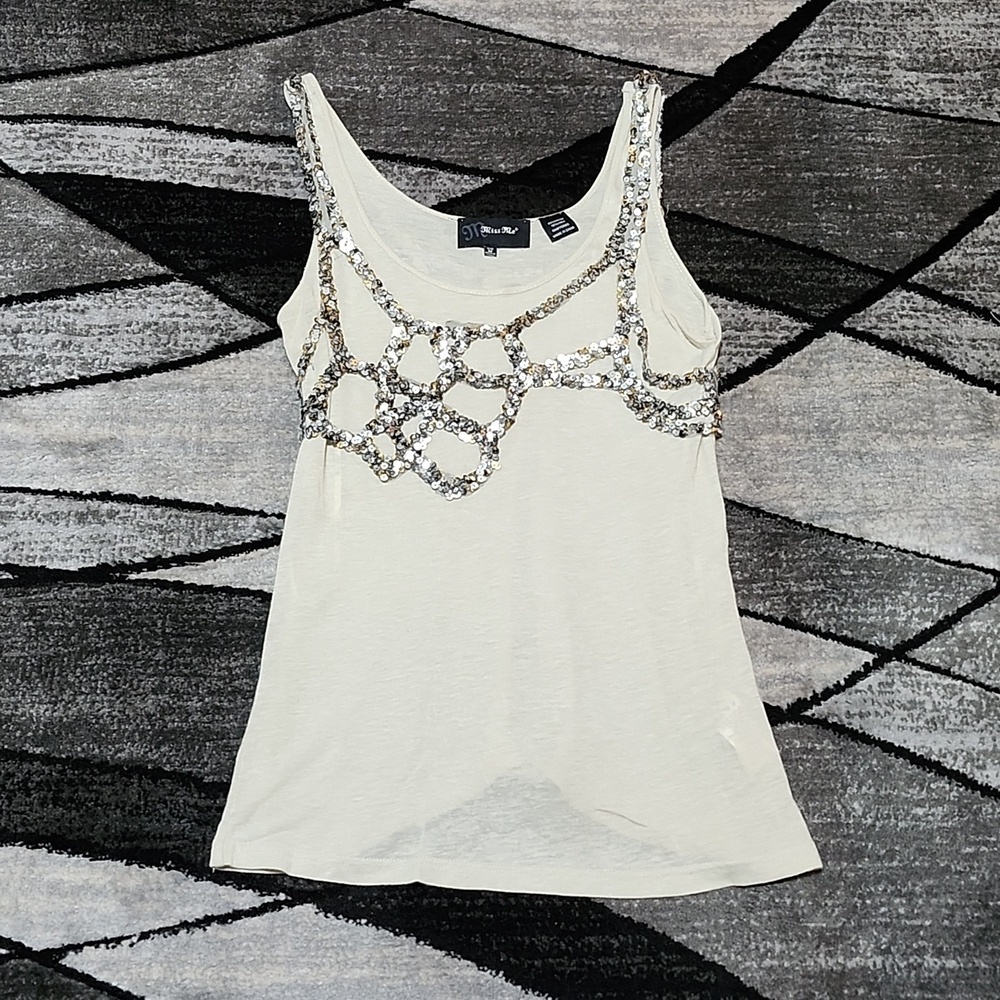 MISS ME SILVER & GOLD SEQUINS OVERLAY TANK-TOP